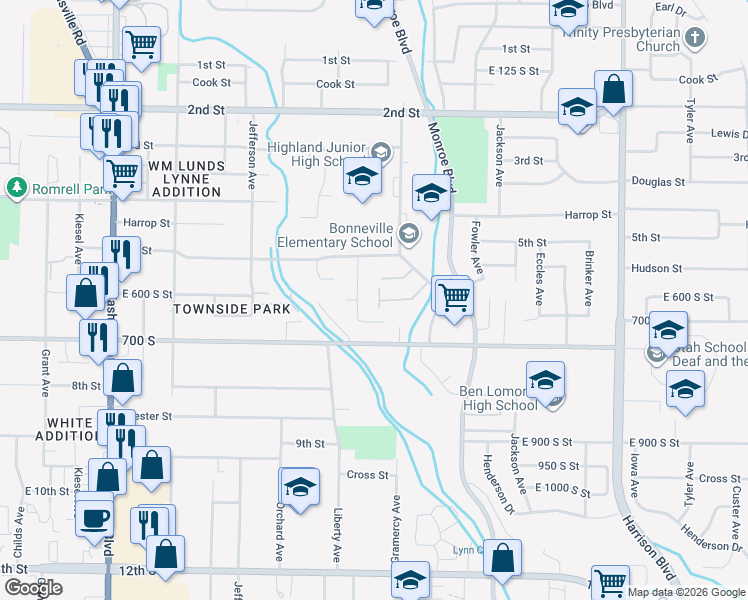 map of restaurants, bars, coffee shops, grocery stores, and more near 603 Quinn Court in Ogden