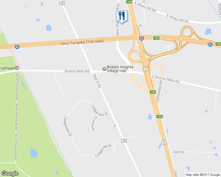 map of restaurants, bars, coffee shops, grocery stores, and more near 6877 Olde 8 Road in Hudson
