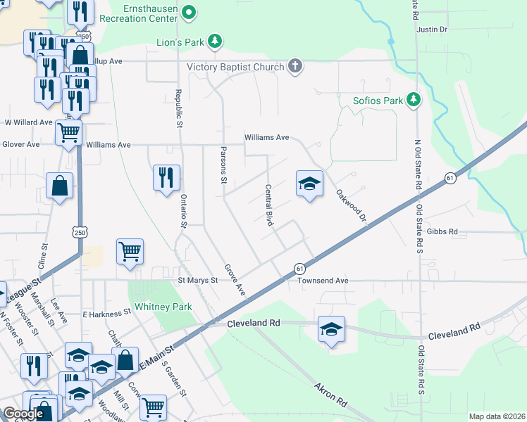 map of restaurants, bars, coffee shops, grocery stores, and more near 181 Collingwood Ave in Norwalk
