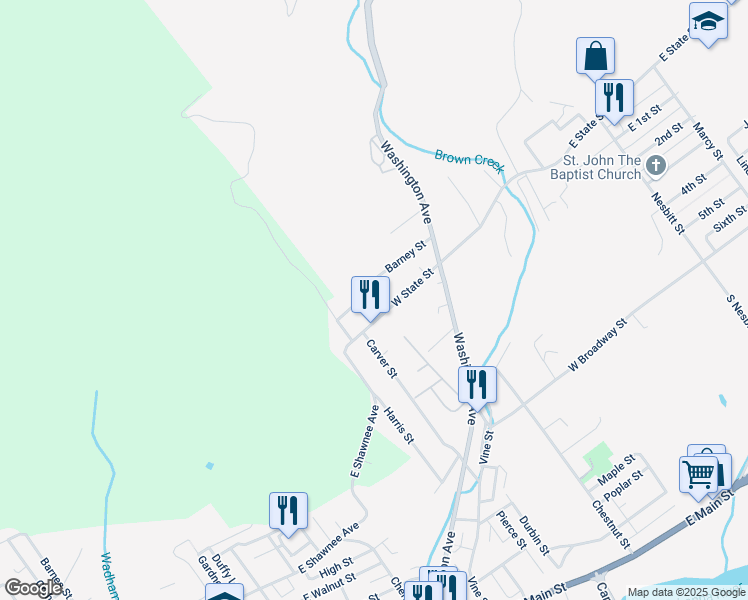 map of restaurants, bars, coffee shops, grocery stores, and more near 23 Cemetery St in Larksville