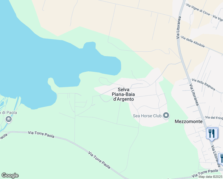 map of restaurants, bars, coffee shops, grocery stores, and more near 7 Via della Darsena Verde in Selva Piana-baia D'argento