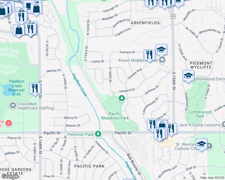 map of restaurants, bars, coffee shops, grocery stores, and more near 15986 Howard Street in Omaha