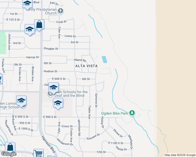 map of restaurants, bars, coffee shops, grocery stores, and more near 580 Simoron Drive in Ogden