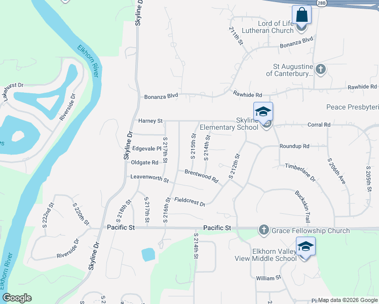 map of restaurants, bars, coffee shops, grocery stores, and more near 639 South 215th Street in Omaha