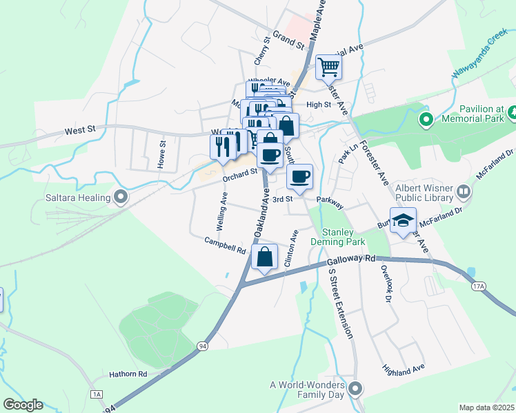 map of restaurants, bars, coffee shops, grocery stores, and more near 5 Oakland Court in Warwick