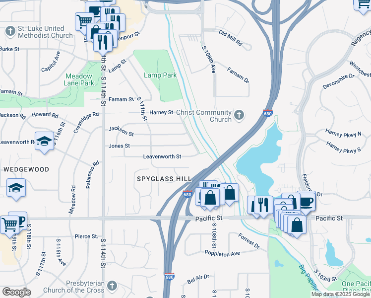 map of restaurants, bars, coffee shops, grocery stores, and more near 10922 Leavenworth Street in Omaha