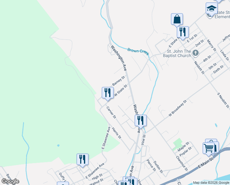 map of restaurants, bars, coffee shops, grocery stores, and more near 524 W State St in Larksville