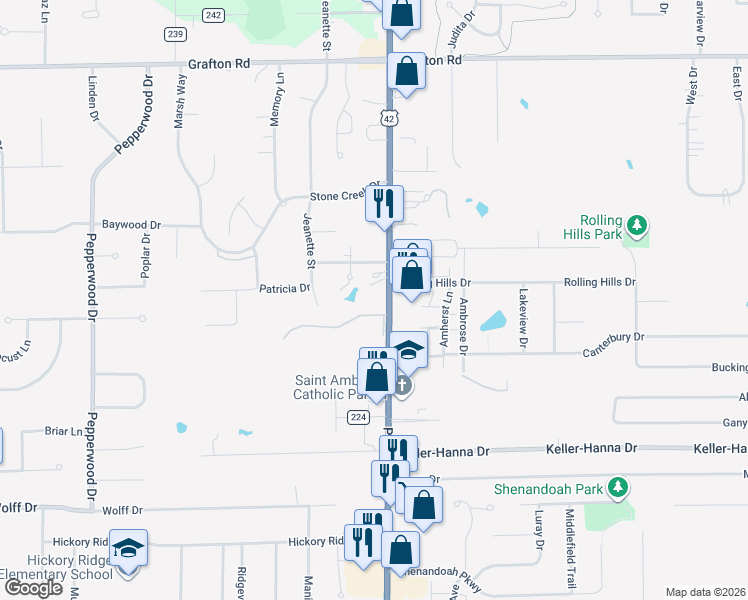 map of restaurants, bars, coffee shops, grocery stores, and more near 812 Pearl Road in Brunswick