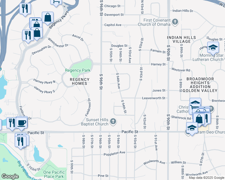 map of restaurants, bars, coffee shops, grocery stores, and more near 706 South 94th Avenue in Omaha