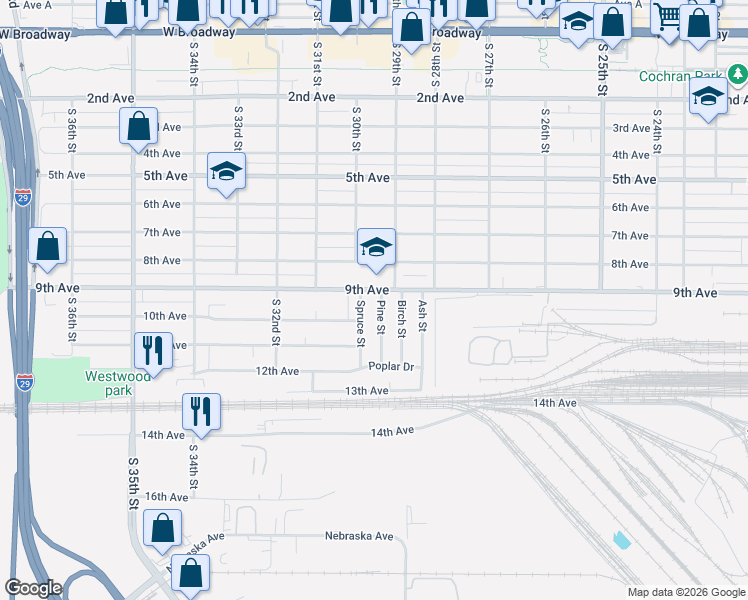 map of restaurants, bars, coffee shops, grocery stores, and more near 917 Spruce Street in Council Bluffs
