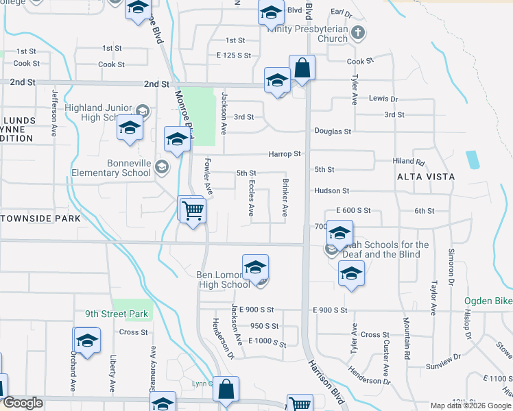 map of restaurants, bars, coffee shops, grocery stores, and more near 584 Eccles Avenue in Ogden
