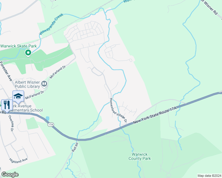 map of restaurants, bars, coffee shops, grocery stores, and more near 11 The Rise in Warwick
