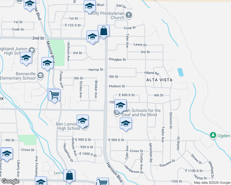 map of restaurants, bars, coffee shops, grocery stores, and more near 1244 6th Street in Ogden