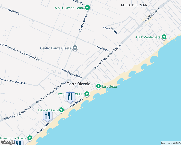 map of restaurants, bars, coffee shops, grocery stores, and more near 88 Via Terracina in San Felice Circeo