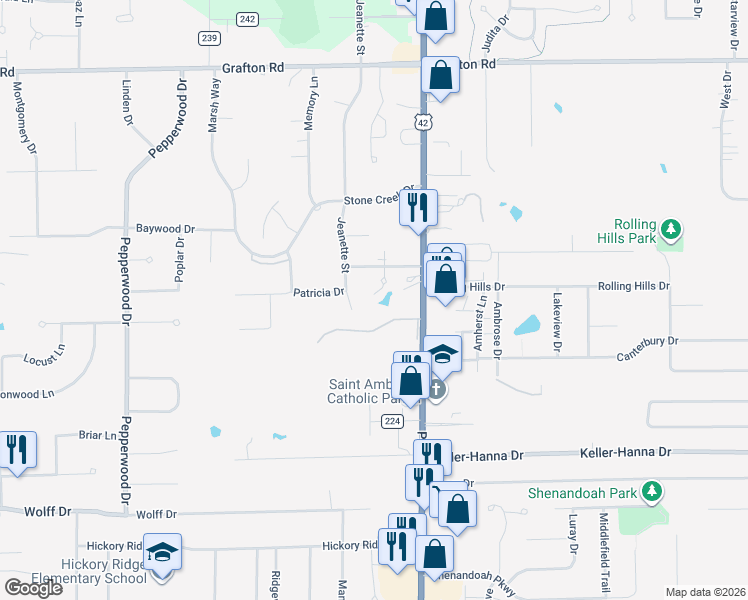 map of restaurants, bars, coffee shops, grocery stores, and more near 805 Timberlake Trail Dr in Brunswick