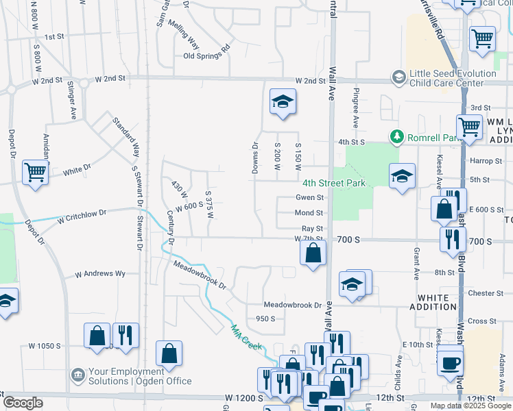 map of restaurants, bars, coffee shops, grocery stores, and more near 244 West Downs Circle in Ogden