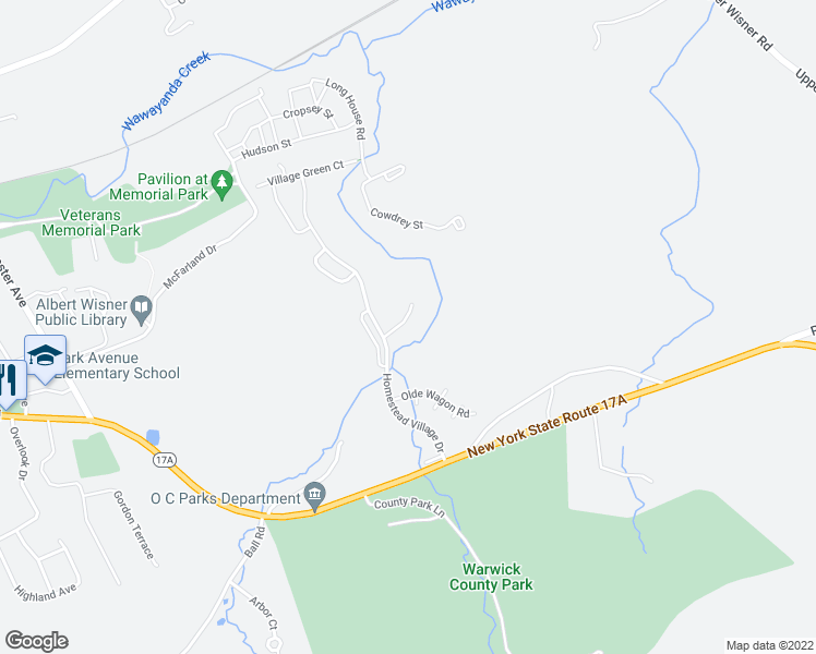 map of restaurants, bars, coffee shops, grocery stores, and more near 44 The Rise in Warwick