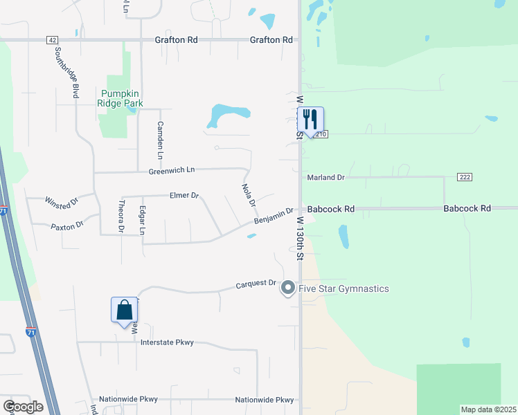 map of restaurants, bars, coffee shops, grocery stores, and more near 2817 Benjamin Drive in Brunswick