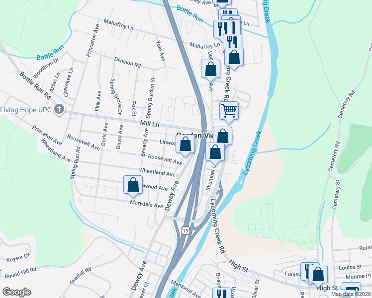 map of restaurants, bars, coffee shops, grocery stores, and more near 1801-1849 Myrtle Ave in Williamsport