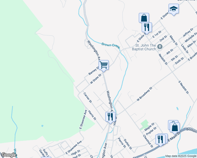 map of restaurants, bars, coffee shops, grocery stores, and more near 524 W State St in Larksville