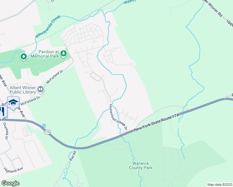map of restaurants, bars, coffee shops, grocery stores, and more near 44 The Rise in Warwick