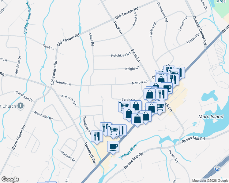 map of restaurants, bars, coffee shops, grocery stores, and more near 276 Sarah Circle in Orange
