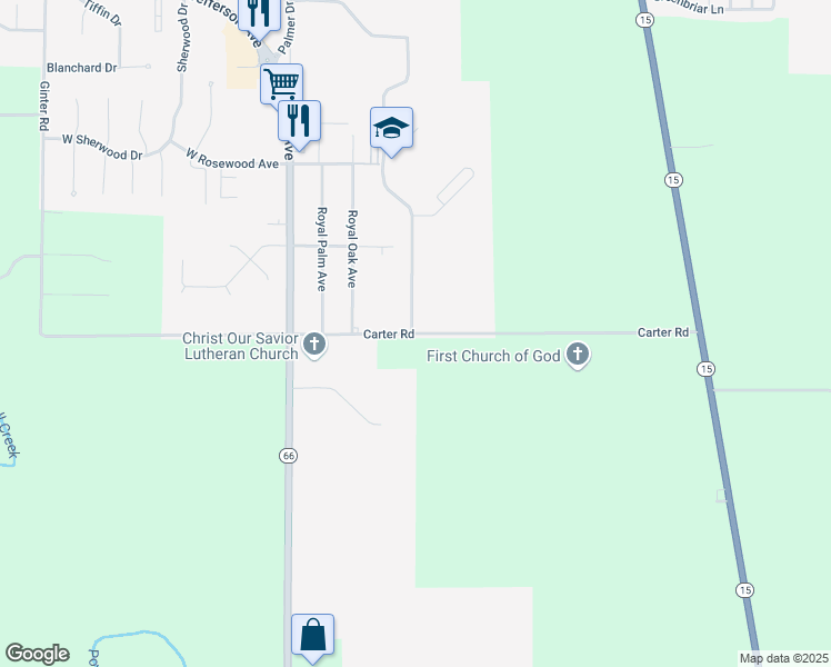 map of restaurants, bars, coffee shops, grocery stores, and more near 400 Carter Road in Defiance