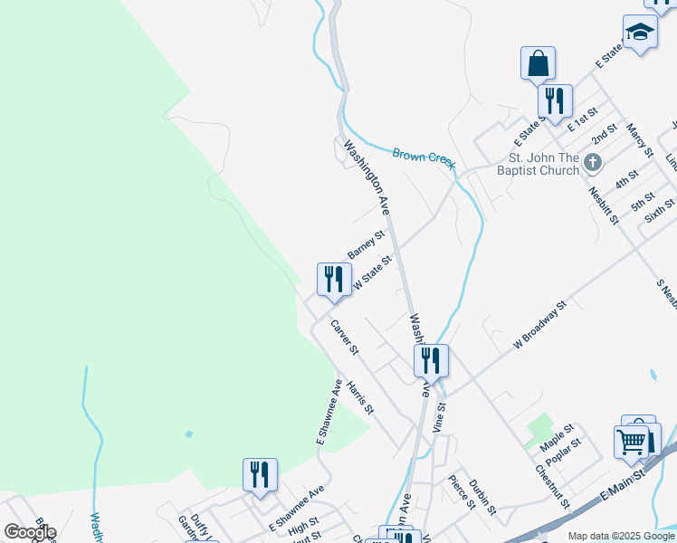 map of restaurants, bars, coffee shops, grocery stores, and more near 23 Cemetery St in Larksville