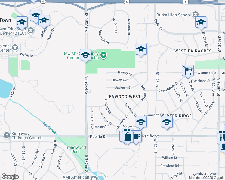 map of restaurants, bars, coffee shops, grocery stores, and more near 705 South 129th Avenue in Omaha