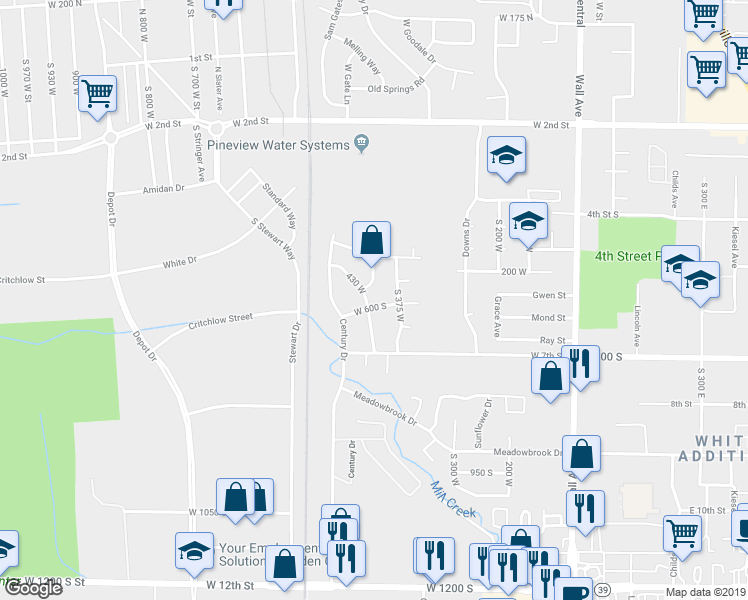 map of restaurants, bars, coffee shops, grocery stores, and more near 627 430 West in Ogden