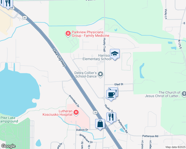 map of restaurants, bars, coffee shops, grocery stores, and more near 5000 Kuder Lane in Warsaw