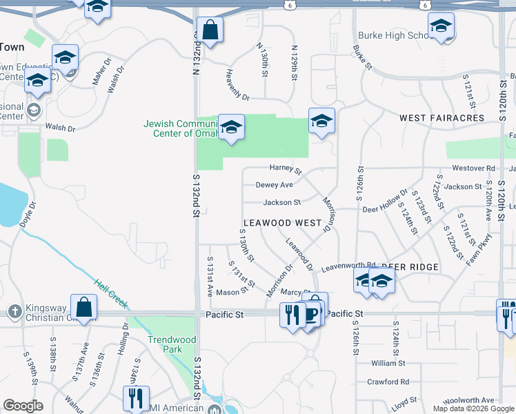 map of restaurants, bars, coffee shops, grocery stores, and more near 705 South 129th Avenue in Omaha