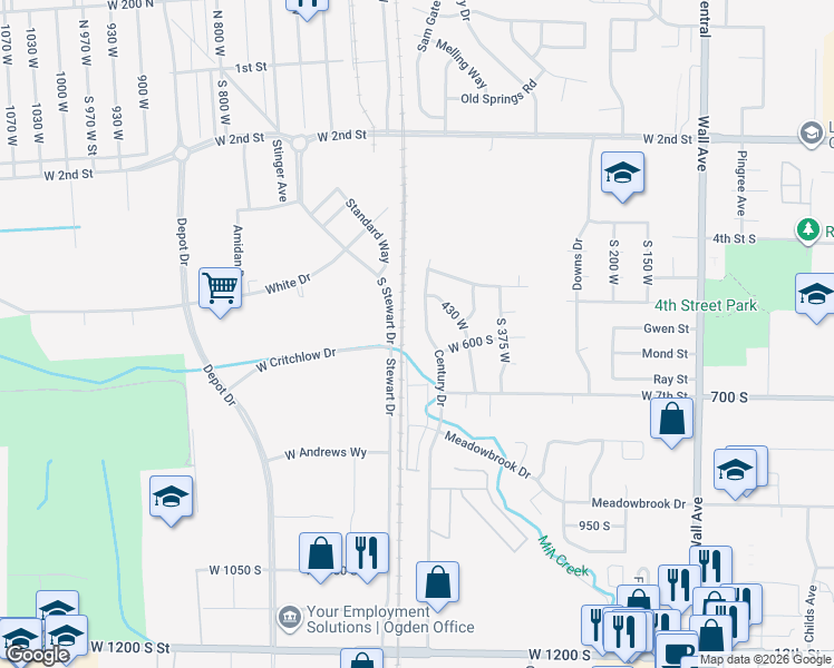 map of restaurants, bars, coffee shops, grocery stores, and more near 585 Century Drive in Ogden