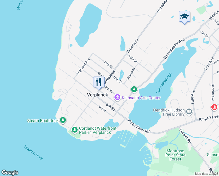 map of restaurants, bars, coffee shops, grocery stores, and more near 157 8th Street in Verplanck