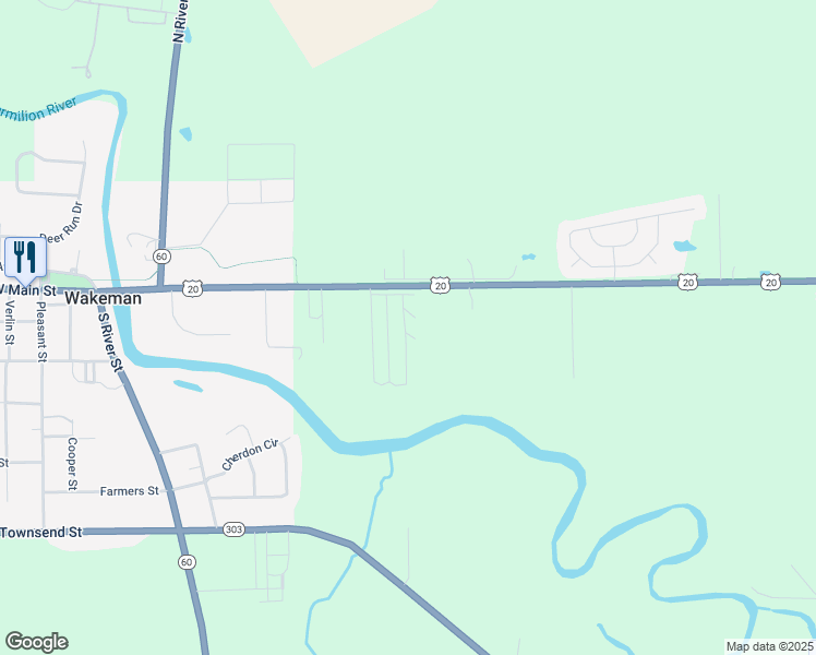 map of restaurants, bars, coffee shops, grocery stores, and more near 5571 Saint Rt 250 Lot 83 in Wakeman