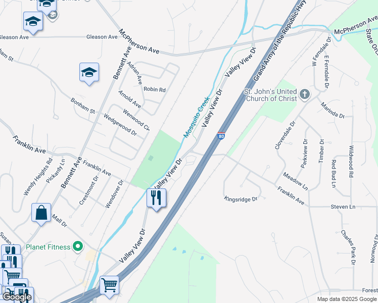 map of restaurants, bars, coffee shops, grocery stores, and more near 604 Valley View Drive in Council Bluffs