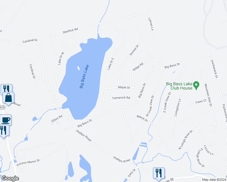 map of restaurants, bars, coffee shops, grocery stores, and more near 19 Tamarack Road in Lackawanna County