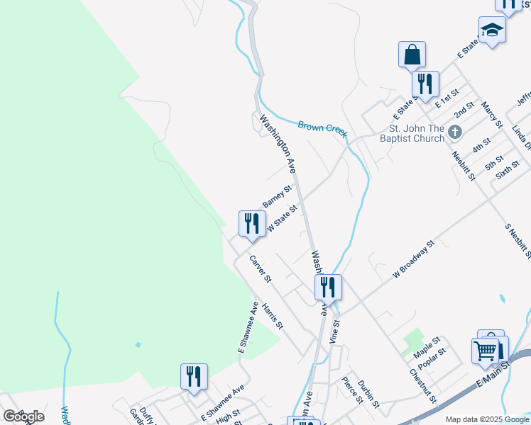 map of restaurants, bars, coffee shops, grocery stores, and more near 23 Cemetery St in Larksville