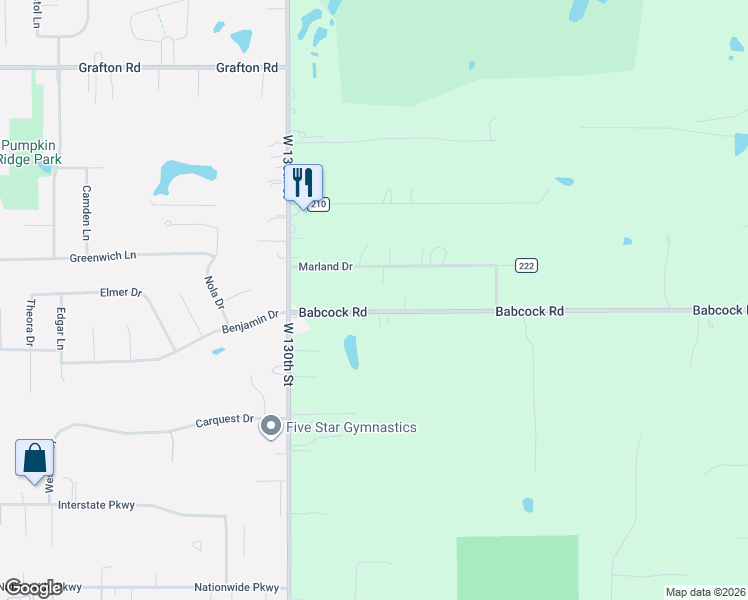 map of restaurants, bars, coffee shops, grocery stores, and more near 2654 Babcock Road in Hinckley