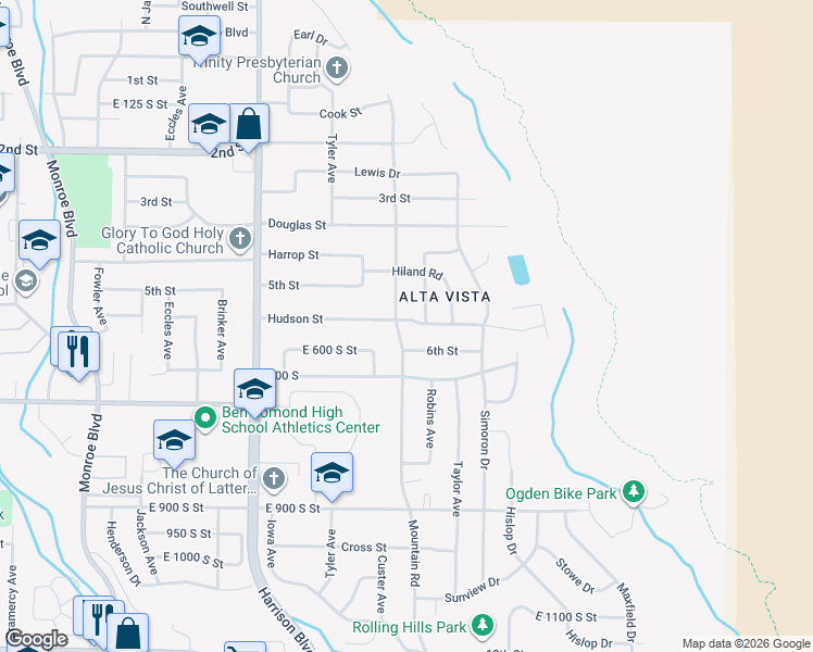 map of restaurants, bars, coffee shops, grocery stores, and more near 462 Polk Avenue in Ogden