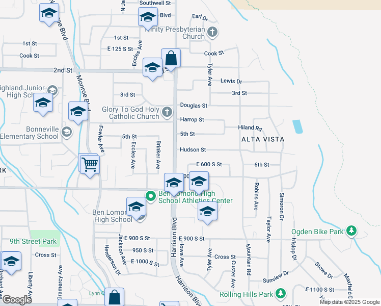 map of restaurants, bars, coffee shops, grocery stores, and more near 1243 Hudson Street in Ogden