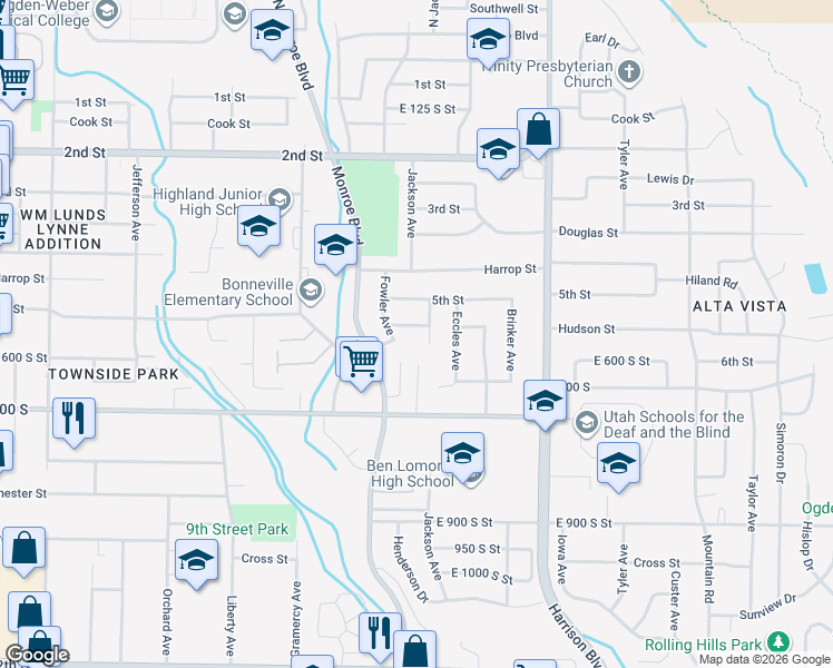 map of restaurants, bars, coffee shops, grocery stores, and more near 505 Jackson Avenue in Ogden