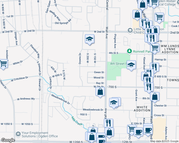 map of restaurants, bars, coffee shops, grocery stores, and more near 179 200 West in Ogden