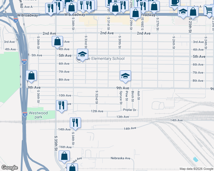 map of restaurants, bars, coffee shops, grocery stores, and more near 3117 8th Avenue in Council Bluffs
