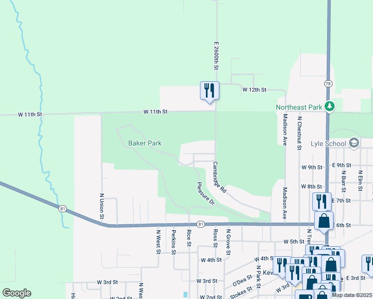 map of restaurants, bars, coffee shops, grocery stores, and more near 910 Irwin Avenue in Kewanee