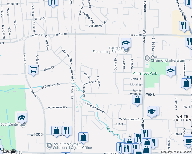 map of restaurants, bars, coffee shops, grocery stores, and more near 532 South 375 West in Ogden