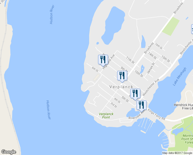 map of restaurants, bars, coffee shops, grocery stores, and more near 260 6th Street in Verplanck