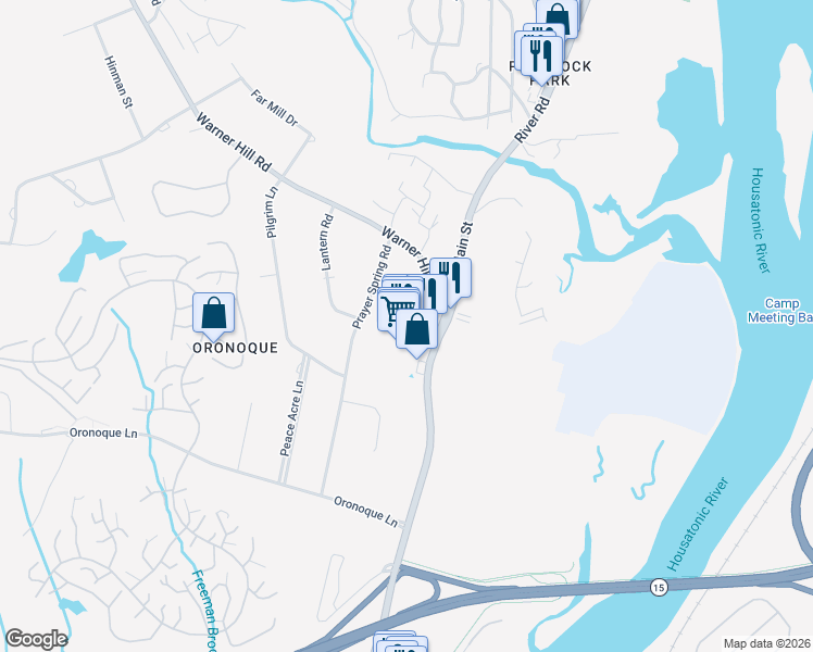 map of restaurants, bars, coffee shops, grocery stores, and more near 7365 Main Street in Stratford
