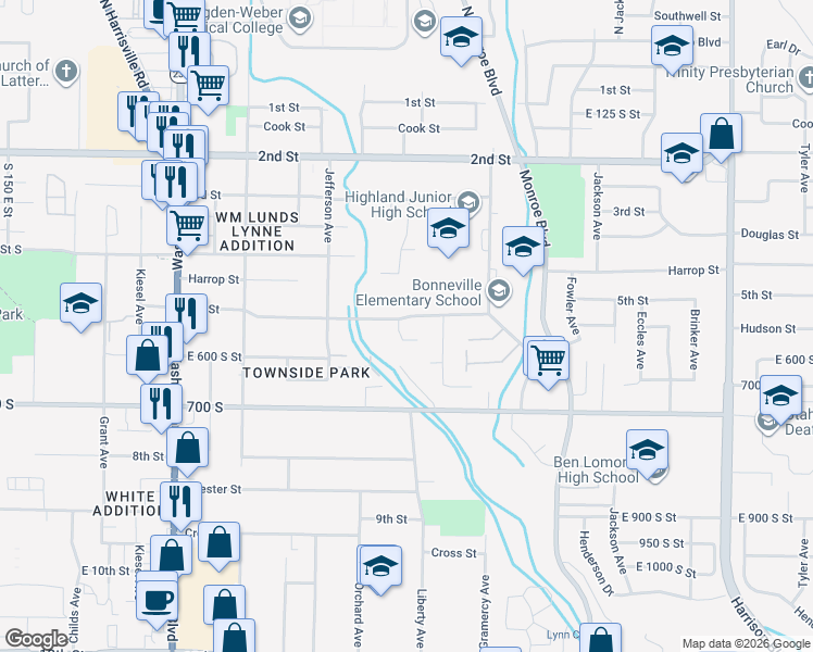 map of restaurants, bars, coffee shops, grocery stores, and more near 746 5th Street in Ogden