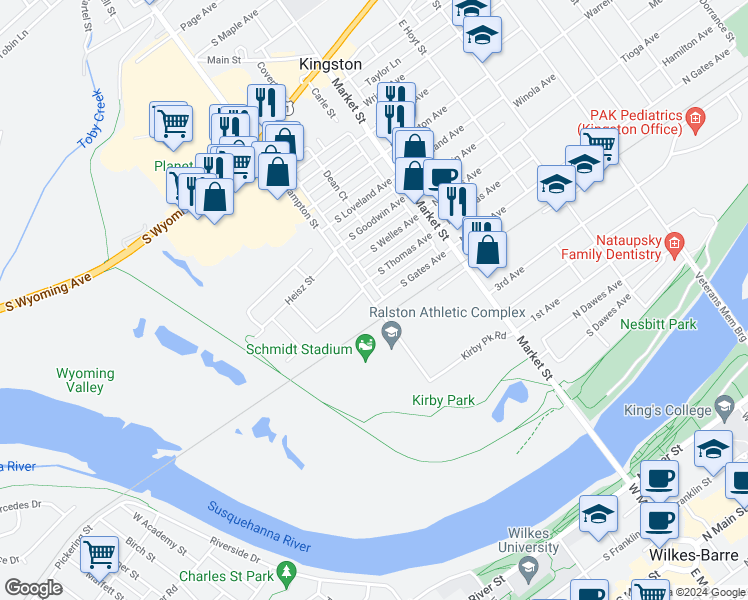 map of restaurants, bars, coffee shops, grocery stores, and more near 365 Northampton Street in Edwardsville